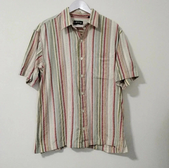 Men's Orvis Size Large Short Sleeves Striped Button Up Top Shirt Cotton - Picture 1 of 6